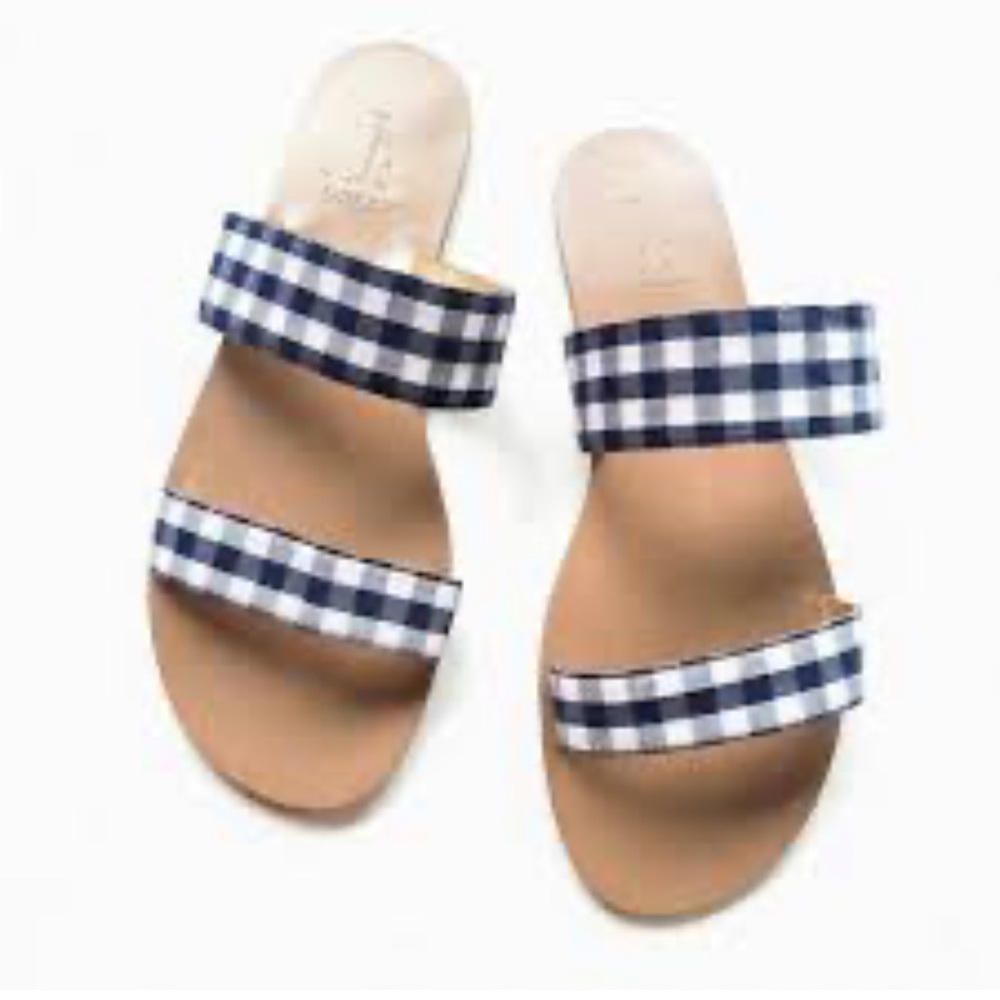J. Crew blue and white checkered 2strap slides